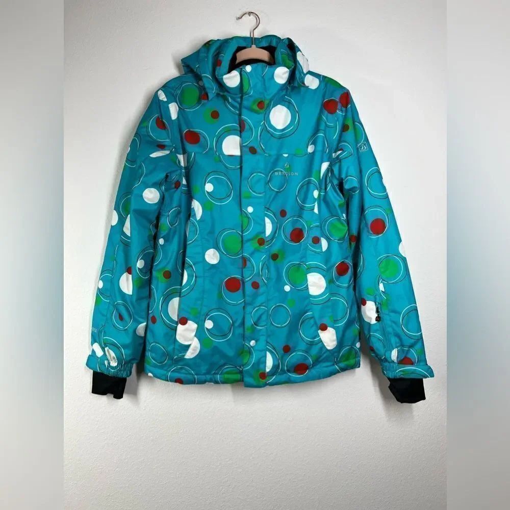 Bergson SKI-/SNOWBOARD Winter JACKET Blue Red Dots Size 16 Kids /176 cm